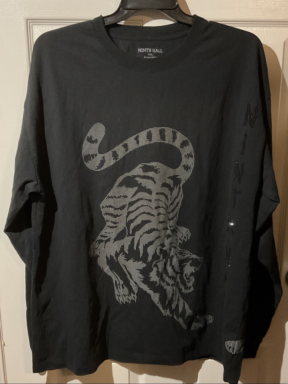 Ninth Hall Black Faux Rhinestones Tiger Graphic Tee